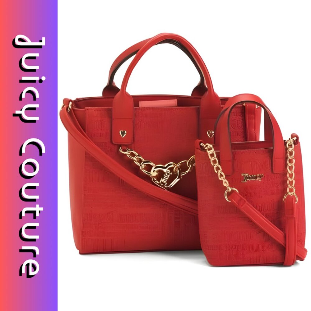 JUICY COUTURE Mommy & Me Mother Daughter Crossbody Satchel Set Red